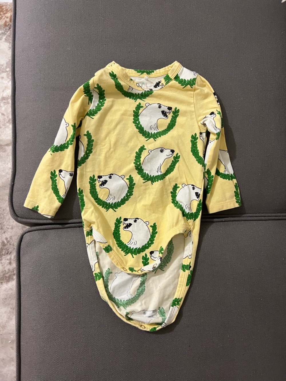 Mini Rodini Yellow Bear Wreath Long-Sleeve One-Piece